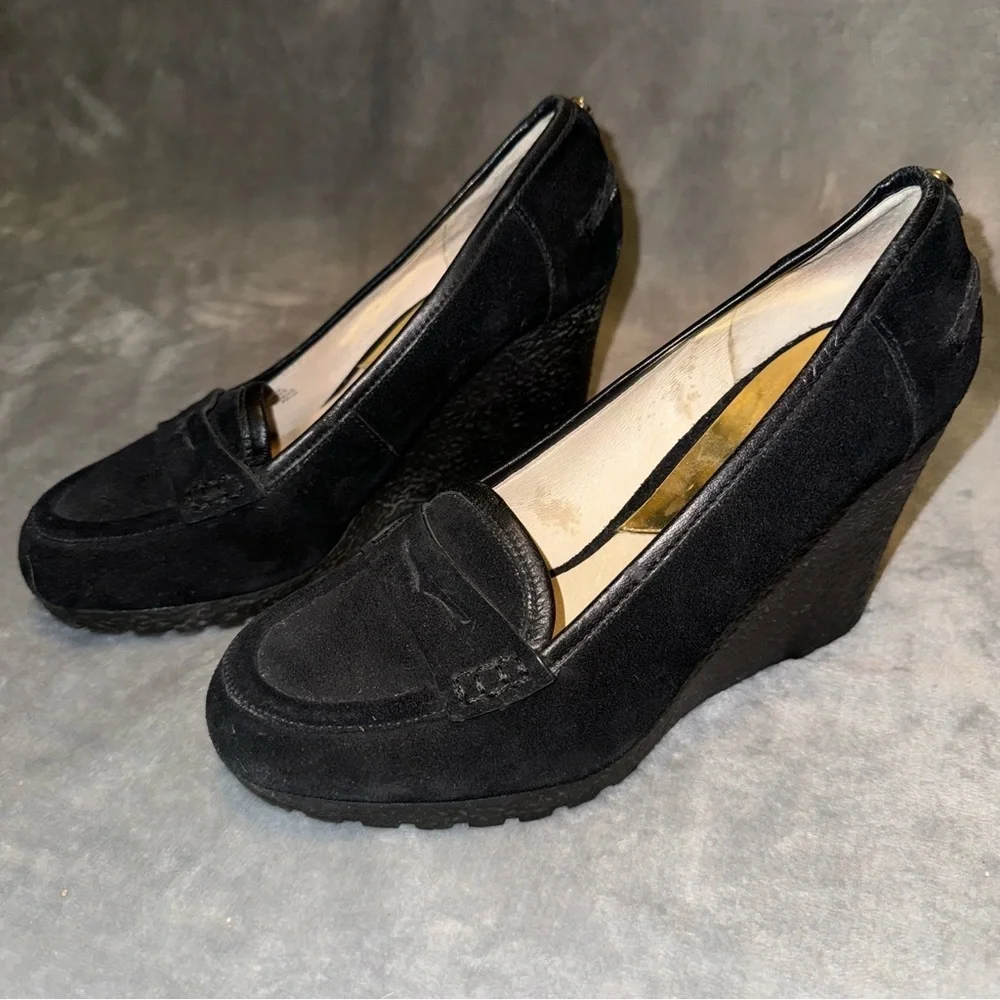 MICHAEL Michael Kors Black Suede Wedge Loafer Pumps